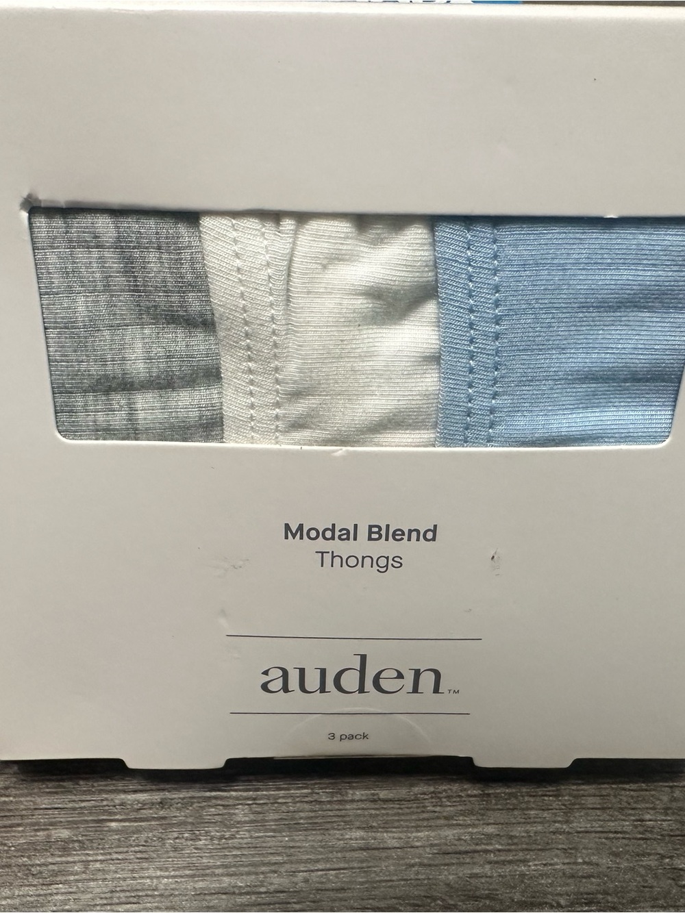 Auden Modal Blend Thong Panties 3-
Pack S Gray White Blue Solid